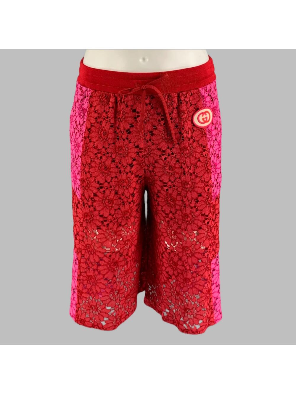 GUCCI Size XS Red Pink Floral Viscose Lace Up Shorts
